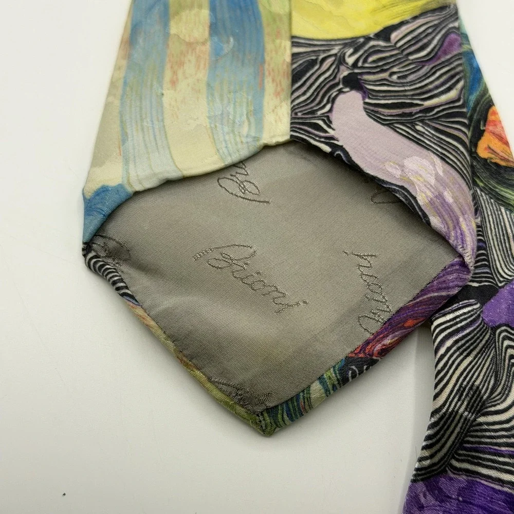 Brioni Men's 100% Silk Tie Multicolor Abstract Swirl Print Necktie Made In Italy